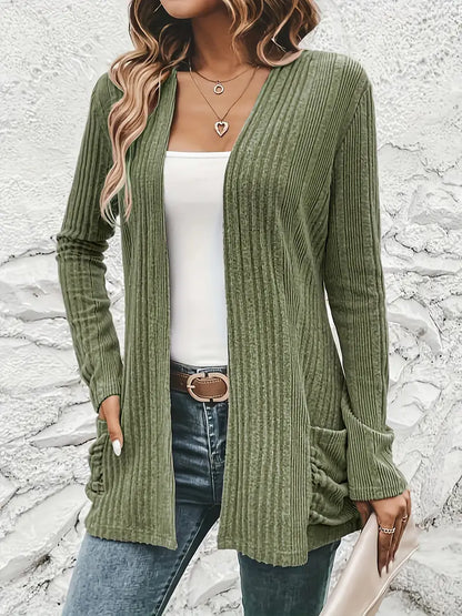 Sfrcord® Solid Open Front Rib Knit Cardigan