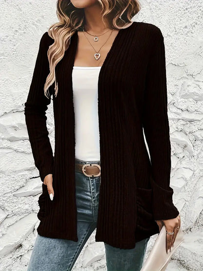 Sfrcord® Solid Open Front Rib Knit Cardigan