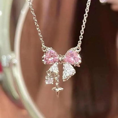 CZTICLE® New design bow pink zircon cross pendant necklace
